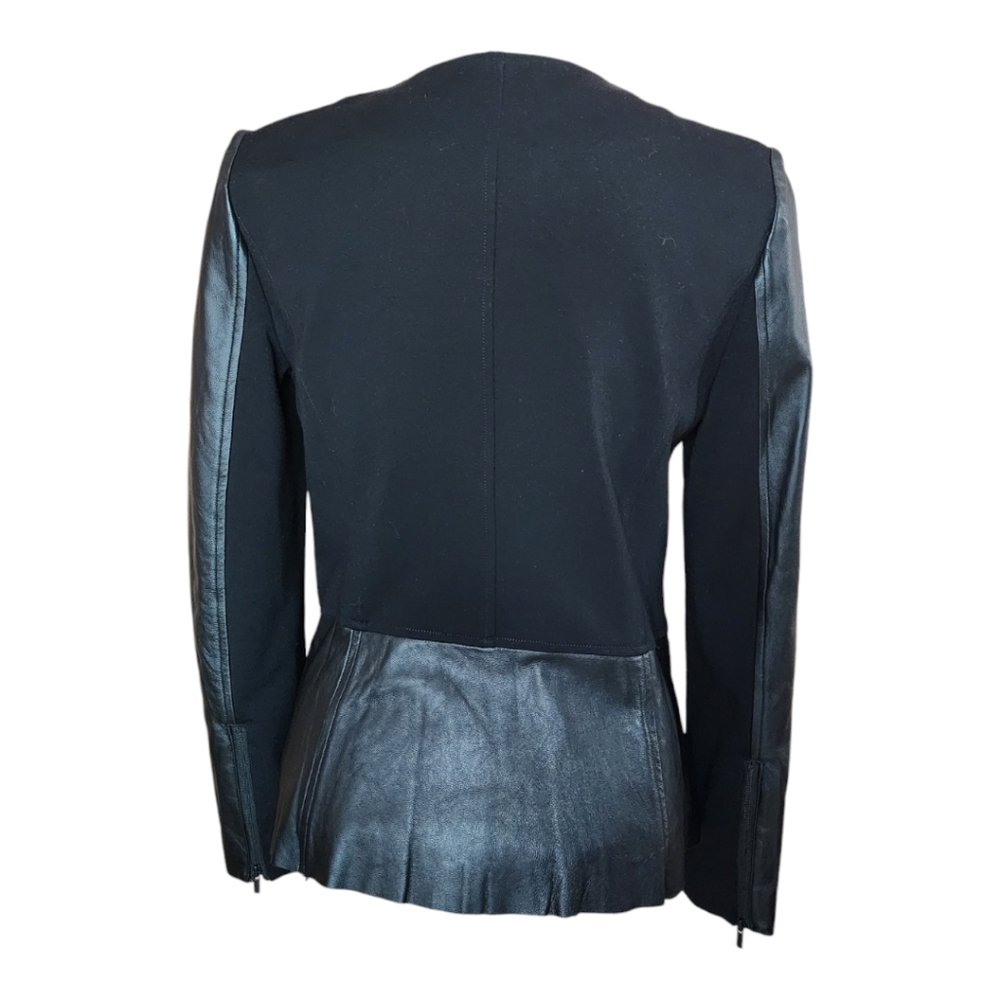 Ecru Faux Leather Detail Ponte Jacket with Zipper Pockets and Wrist Detail – EUC - Picture 5 of 9